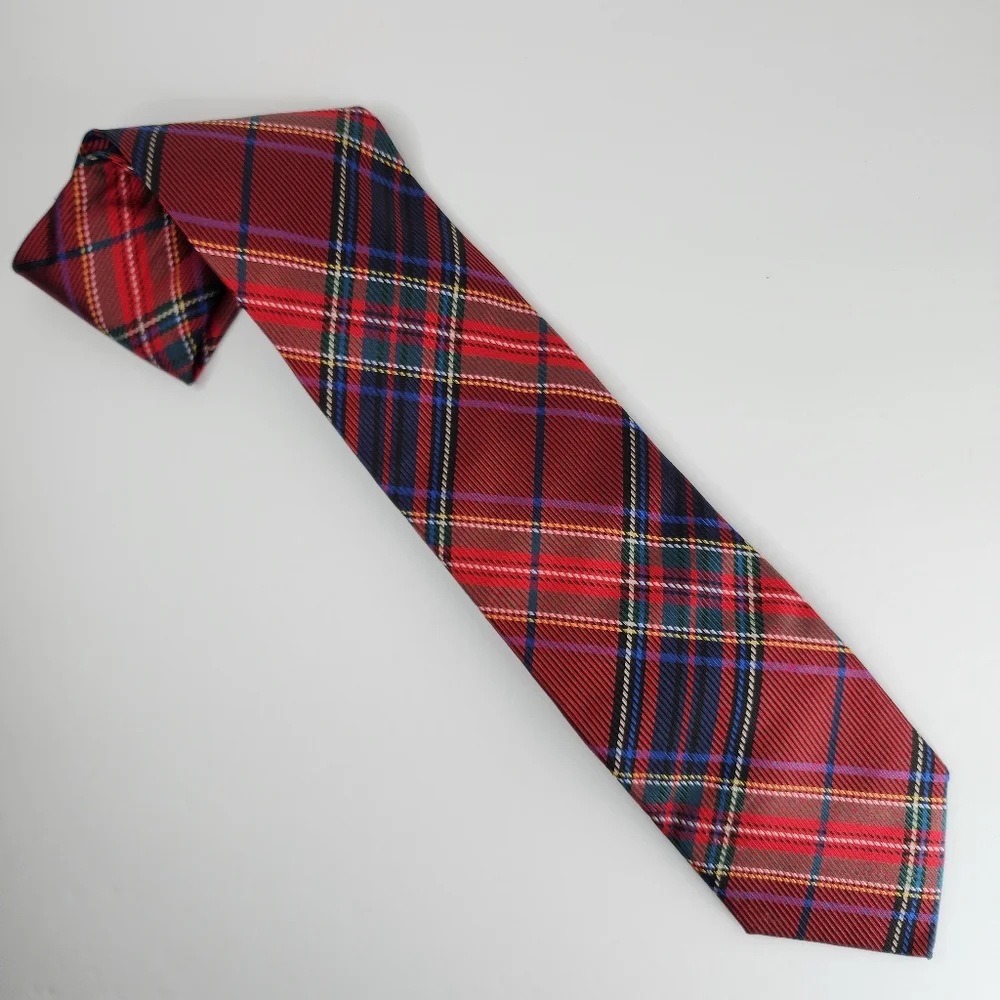 PAUL FREDRICK  Red Plaid Seven Fold Silk Tie.